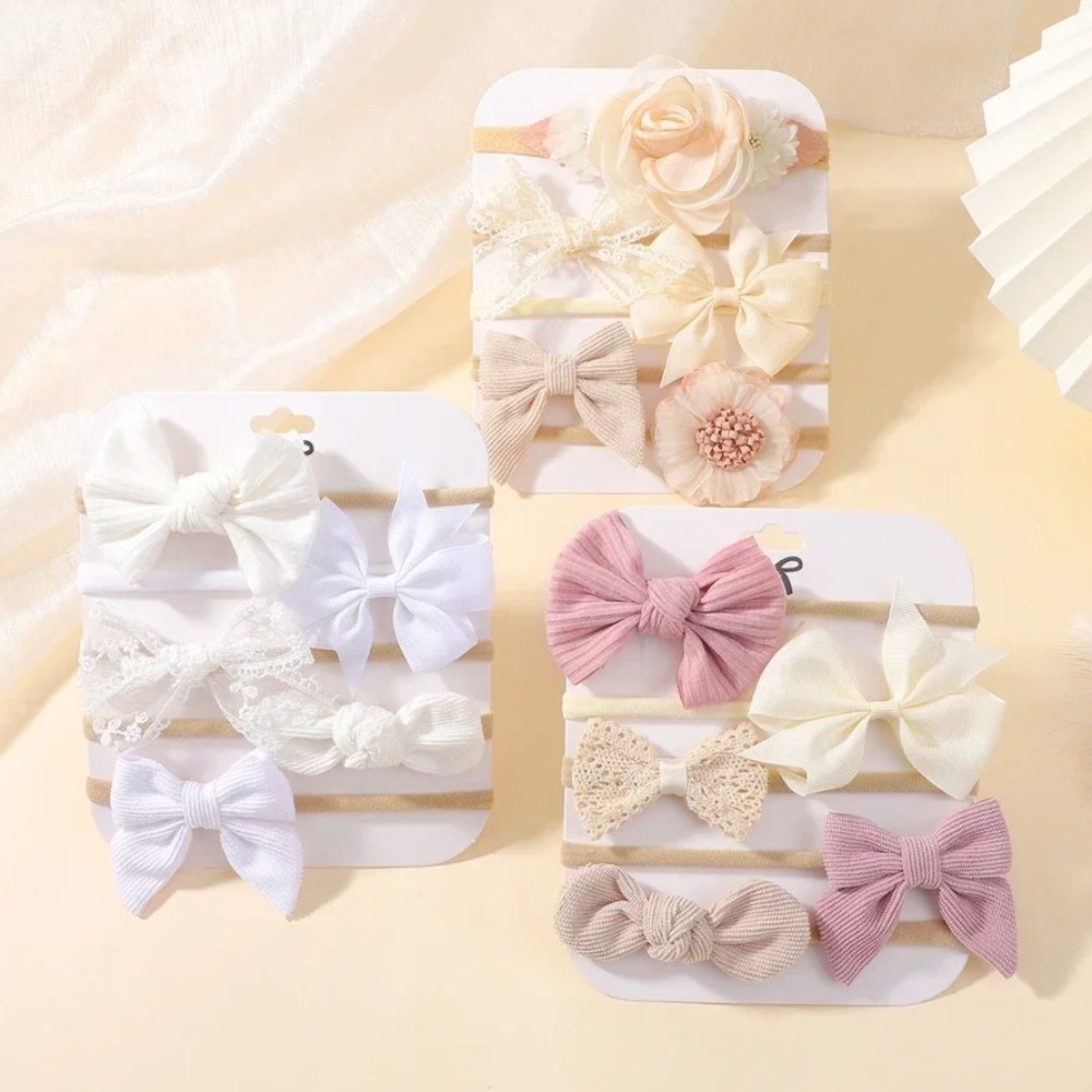 Baby Products Set - 5Pcs 아기 꽃 레이스 활 머리띠