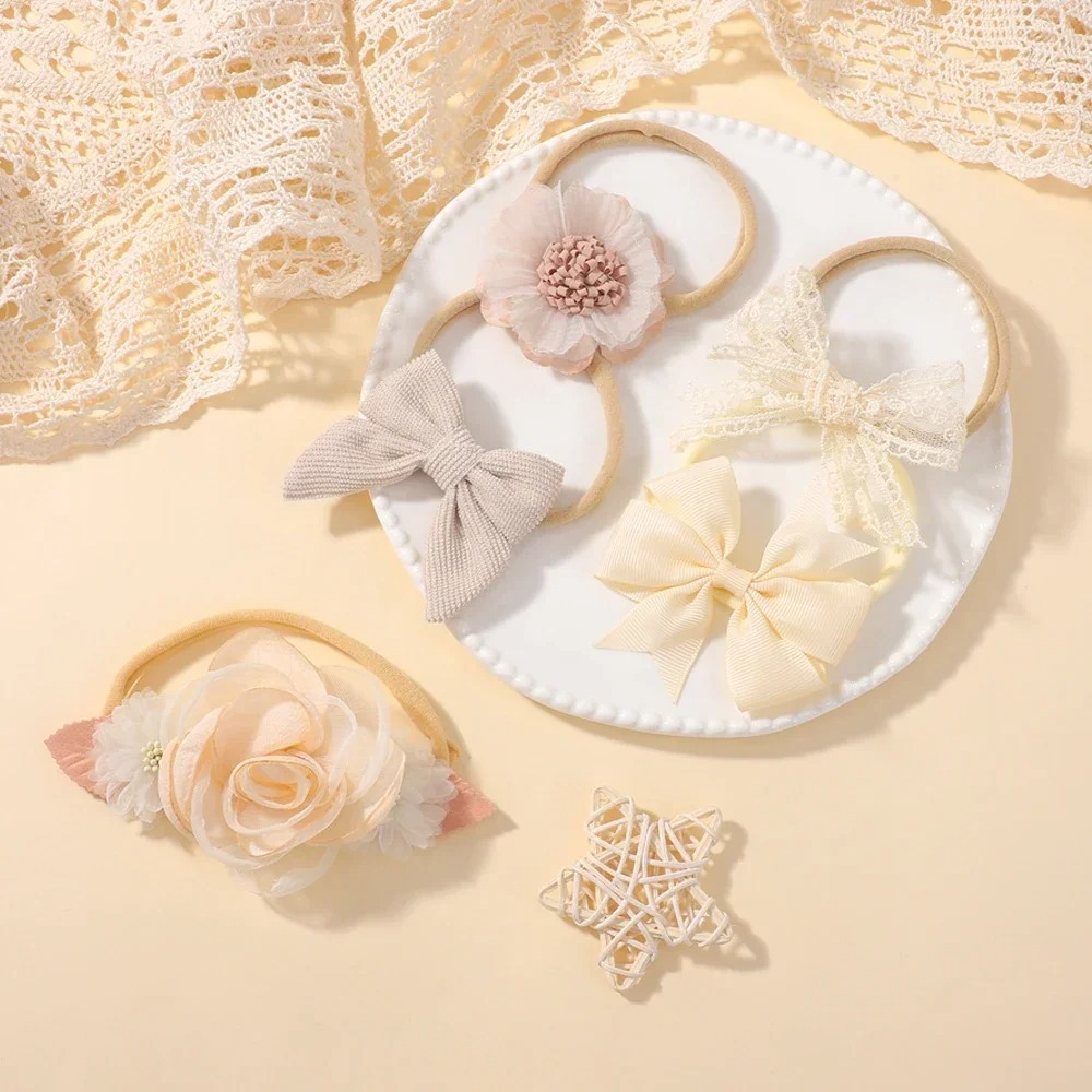 5Pcs 아기 꽃 레이스 활 머리띠 탄성 나일론 신생아 - Baby Products Set 리뷰 및 가격